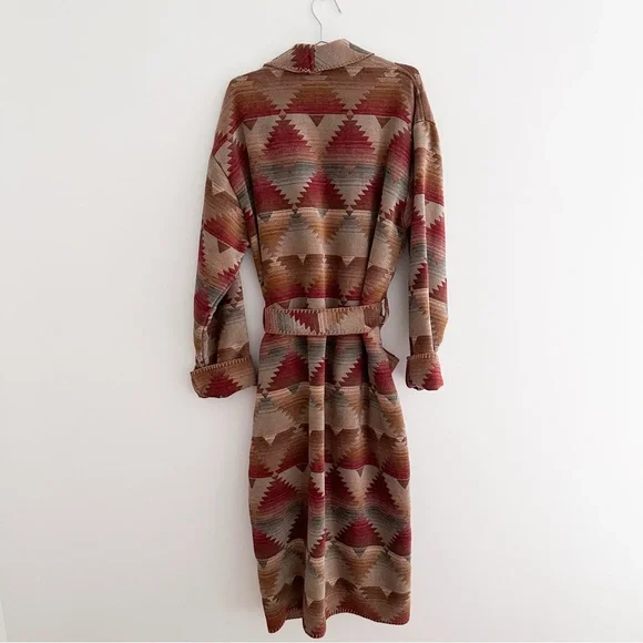 Vintage Southwestern Blanket Robe Tribal Pattern Belted Duster Boho Western XL - Picture 7 of 10